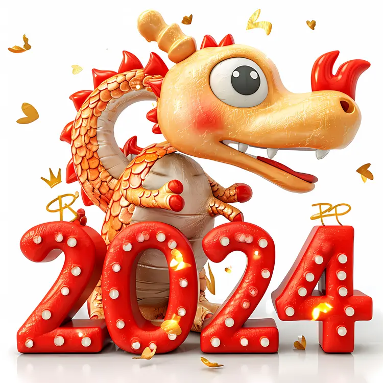 Cute Red Dragon with 2024
