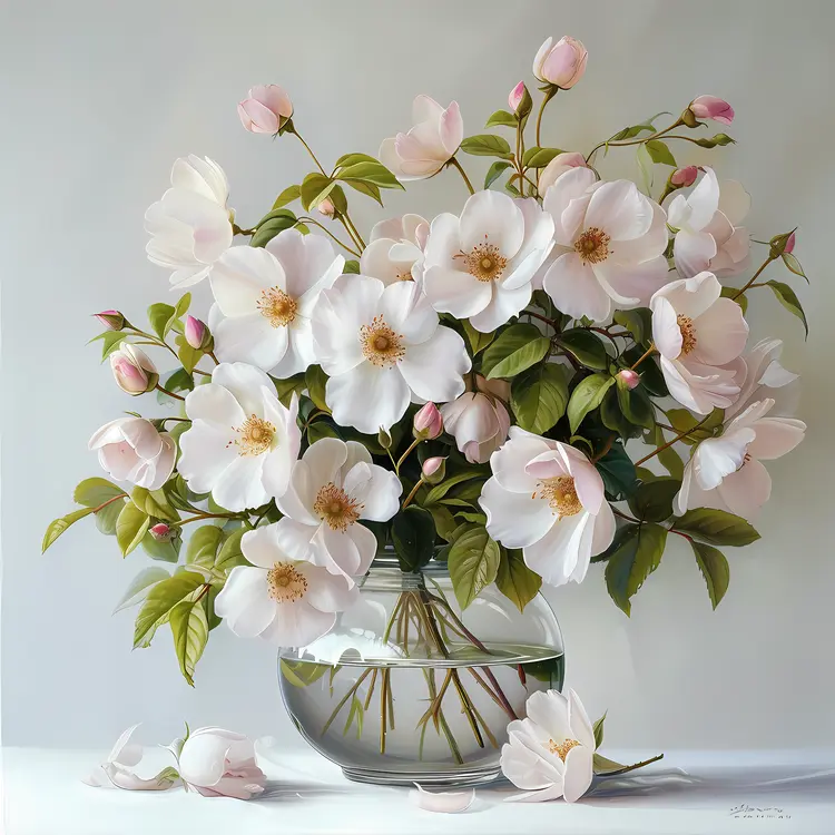White and Pink Flowers in Glass Vase