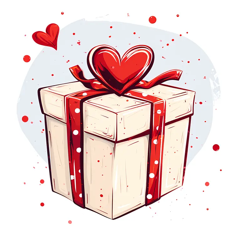 Romantic Gift Box with Heart and Red Ribbon