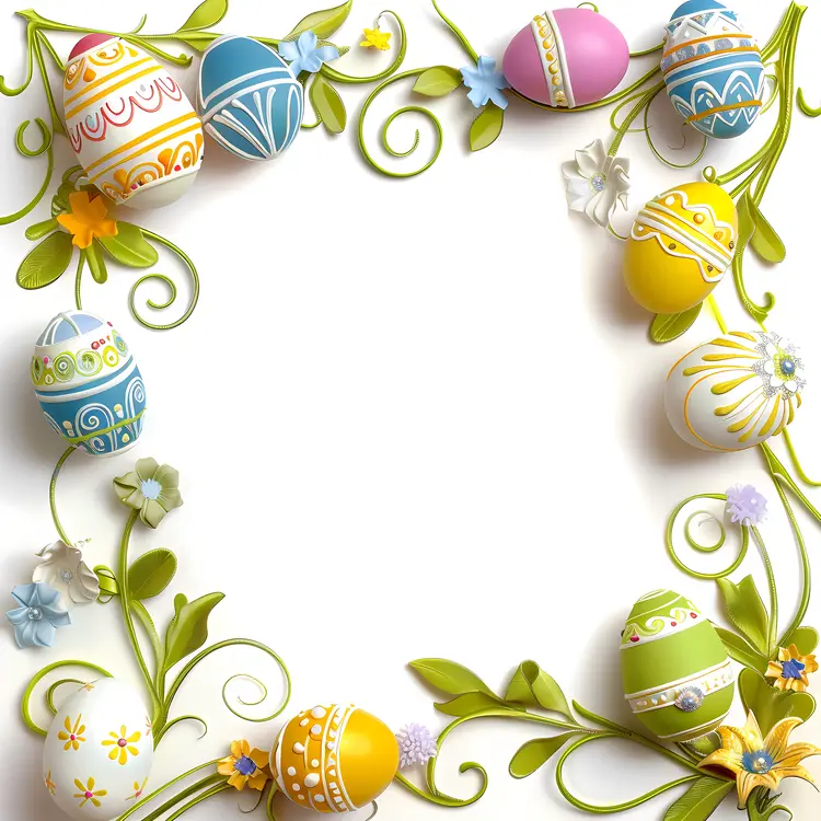 Decorative Easter Egg Frame with Flowers