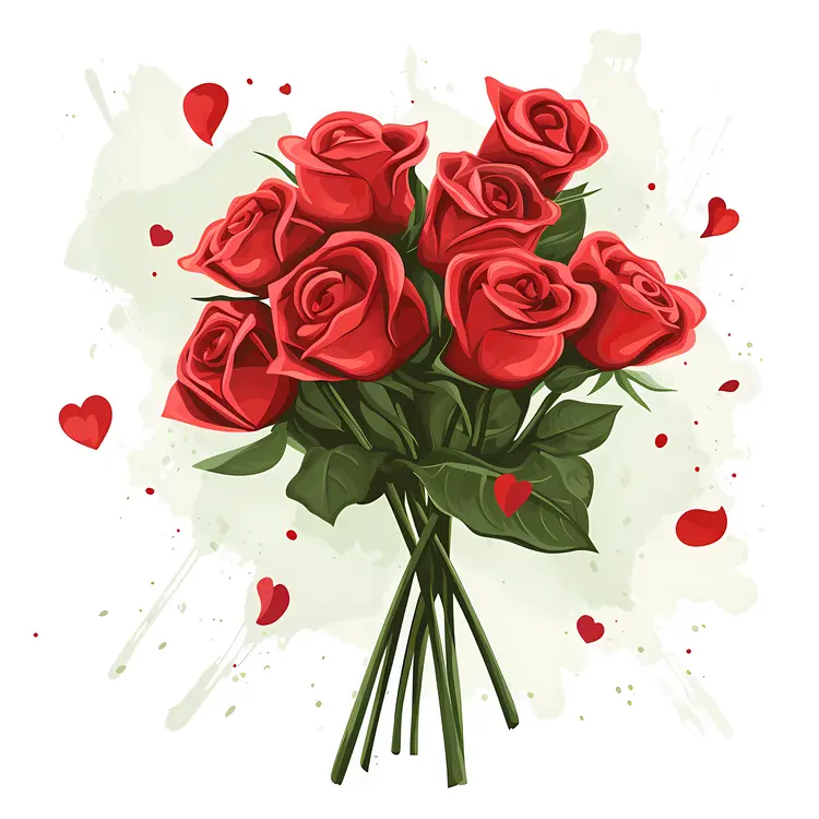 Bouquet of Red Roses with Hearts