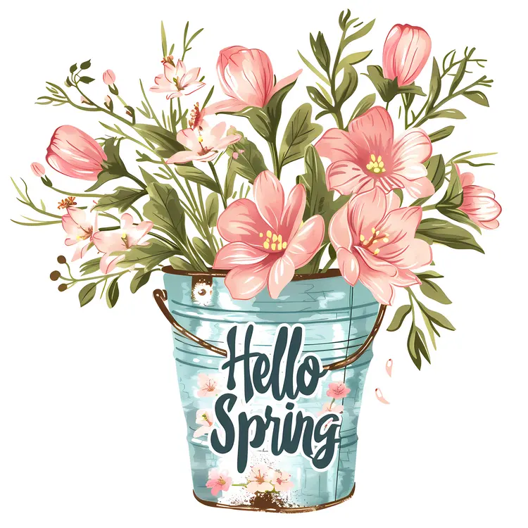 Pink Flowers in a Bucket for Spring