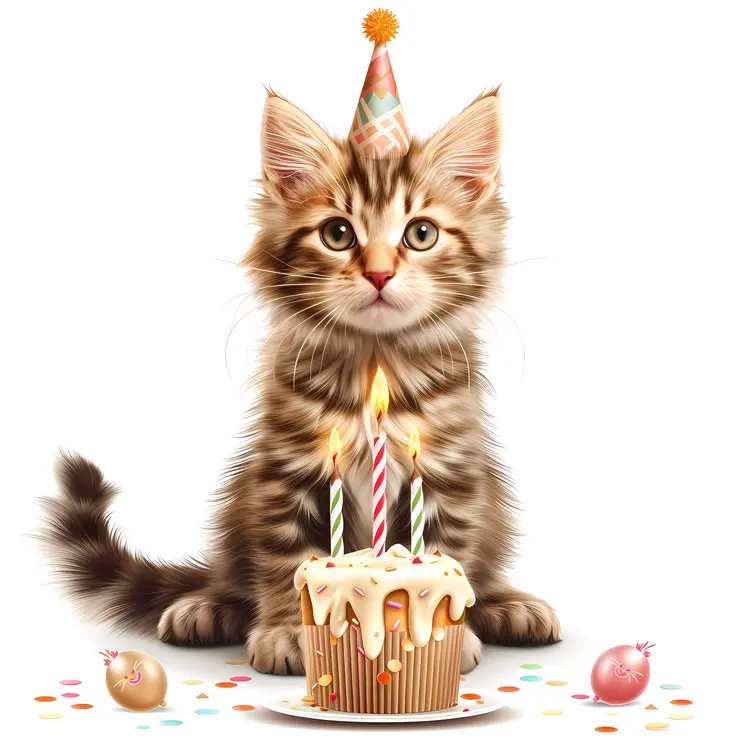Adorable Cat with Birthday Cake and Candles