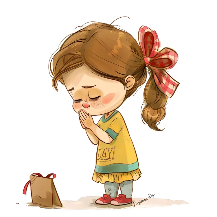 Forgiveness Day Illustration with Praying Girl and Gift