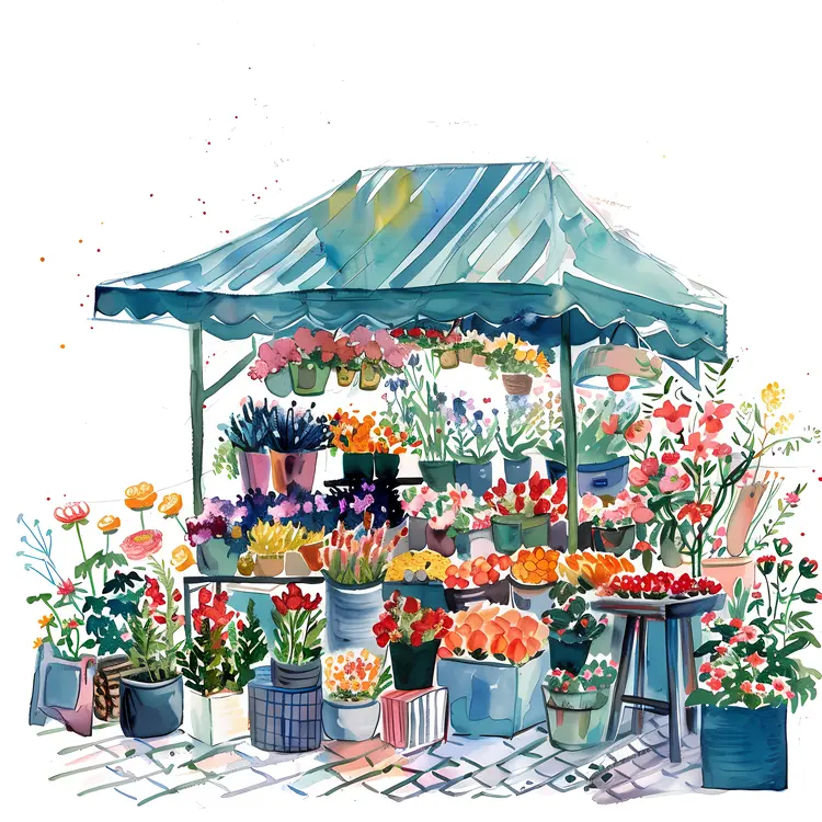 Vibrant Flower Stand at Outdoor Market