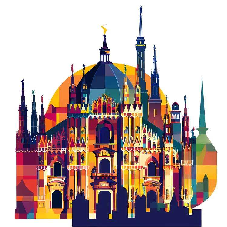 Colorful Gothic Cathedral Illustration