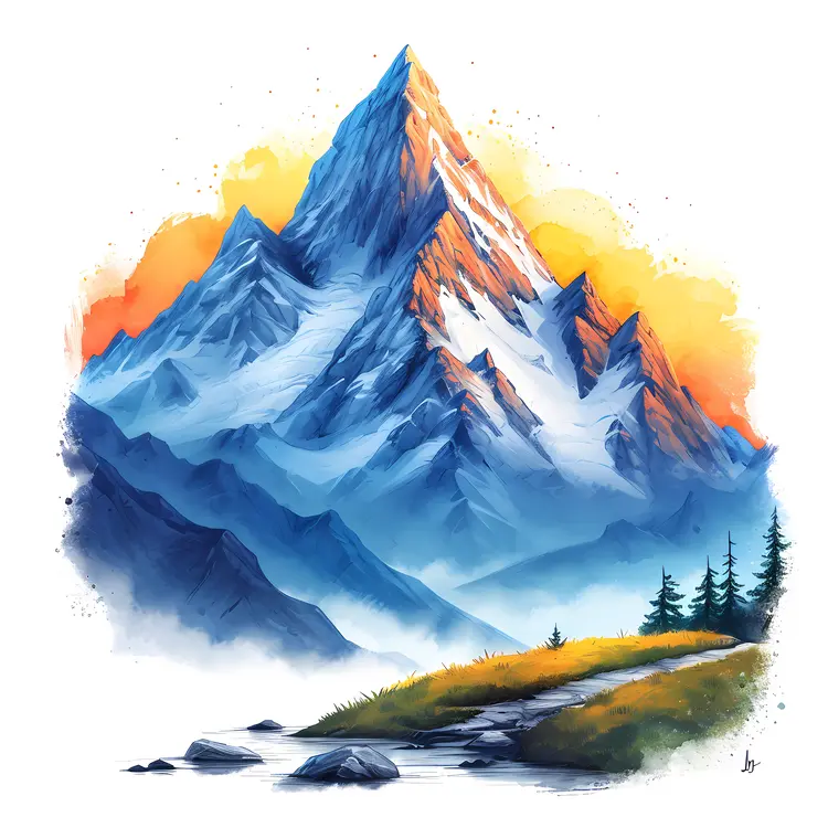 Snowy Mountain in Sunset