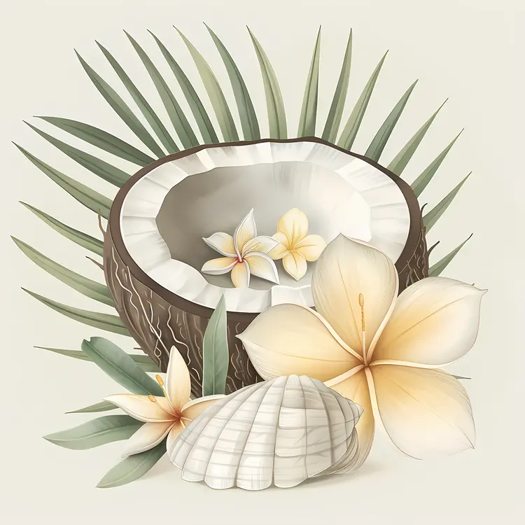 Tropical Coconut and Flowers Illustration