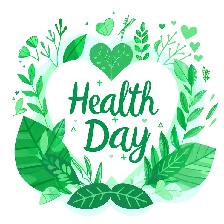 Health Day with Green Plants and Heart in Circle