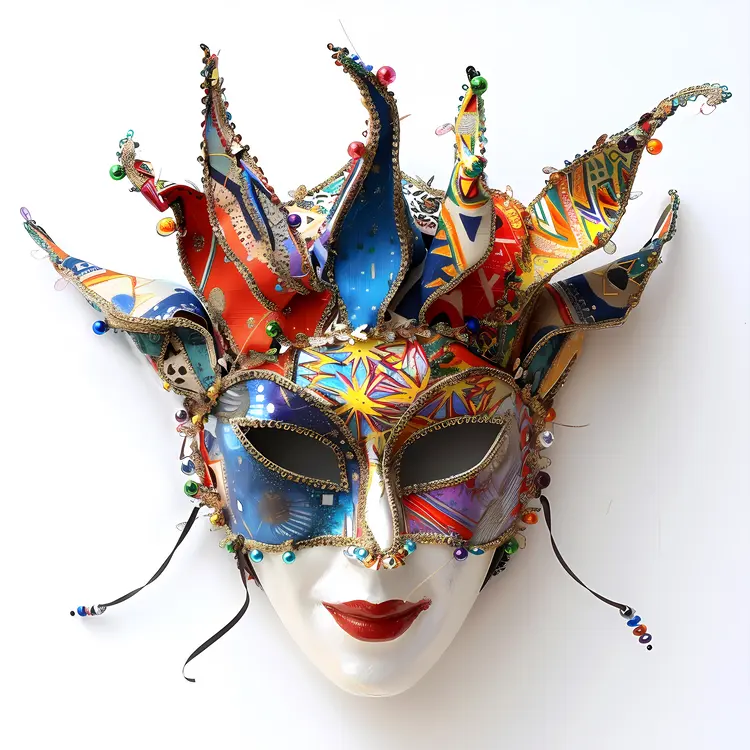 Colorful Venetian Mask with Jewels and Feathers