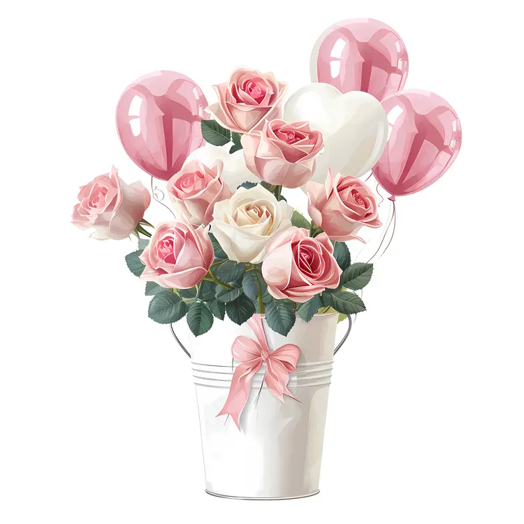 Pink Roses with Balloons Illustration