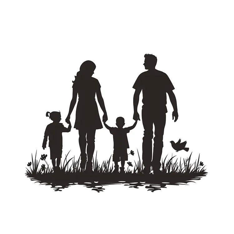 Silhouette Family Walking in Nature