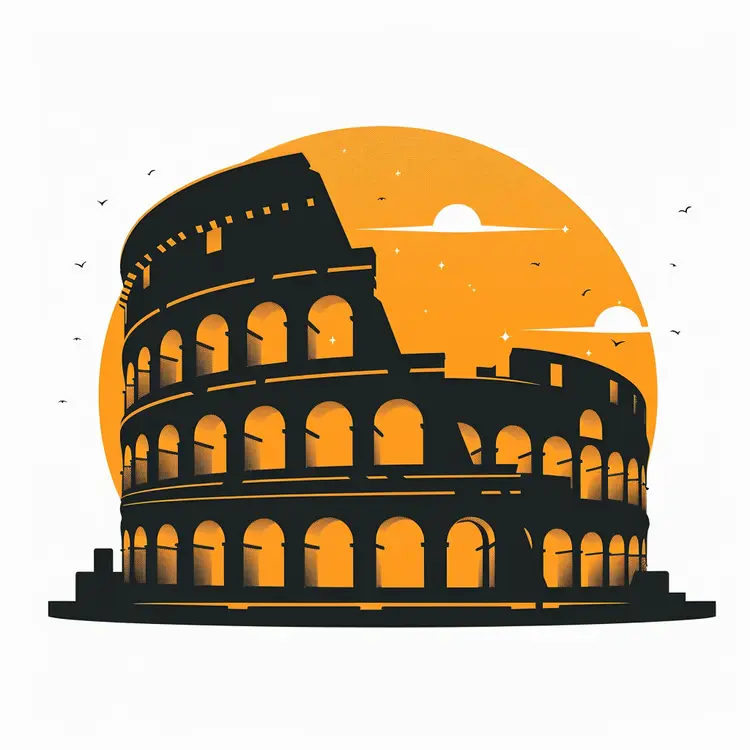 Colosseum with Orange Background Illustration