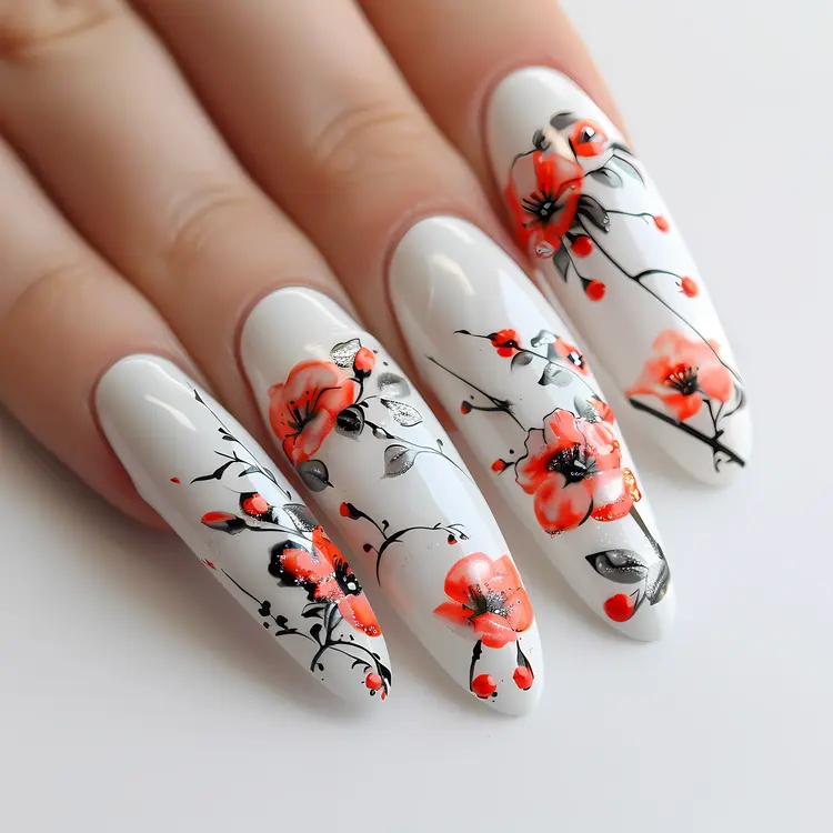 Elegant Floral Nail Art with Orange Flowers