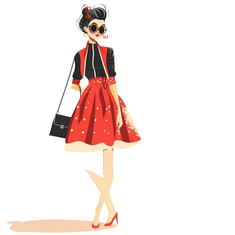 Chic Woman in Red Dress with Sunglasses
