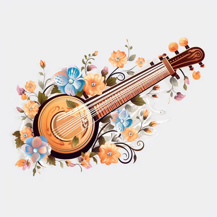 Decorative Veena with Flowers
