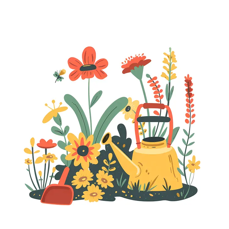 Yellow Watering Can in a Colorful Garden