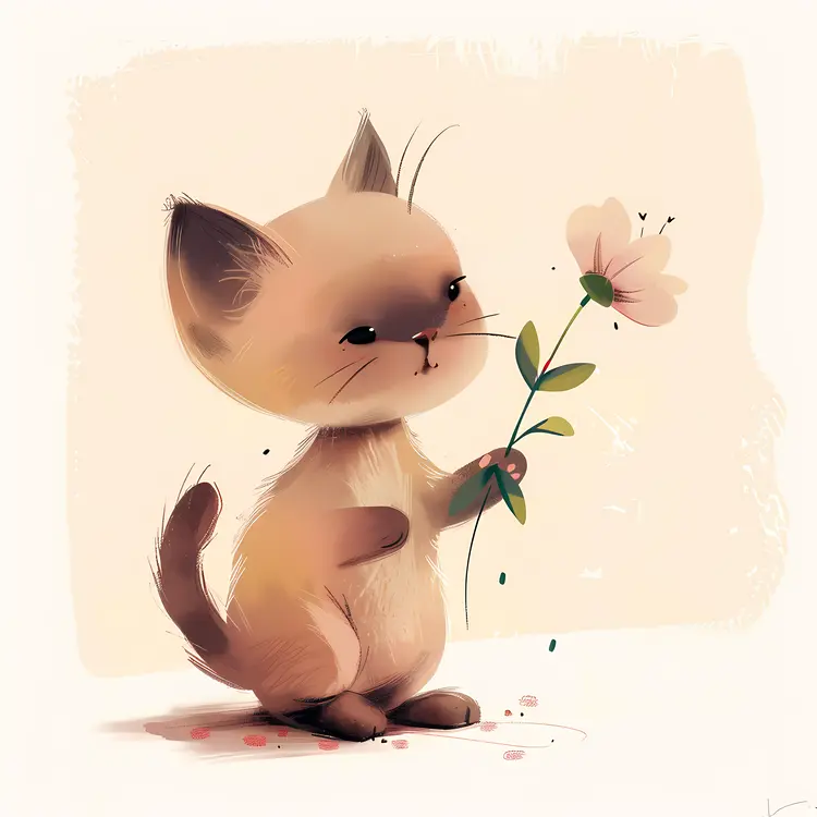 Adorable Kitten Holding a Flower