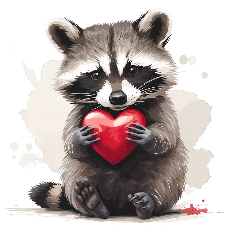 Raccoon Holding a Red Heart