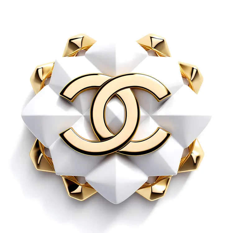 White and Gold Chanel Logo with Pyramid Accents