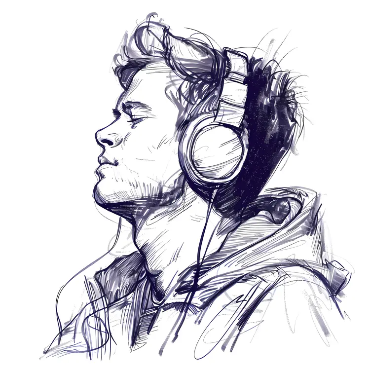 Sketch of Person with Headphones