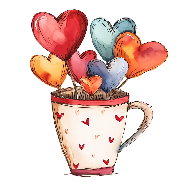 Cup with colorful hearts