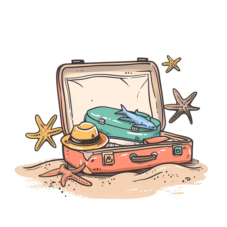 Illustrated Suitcase with Beach Gear