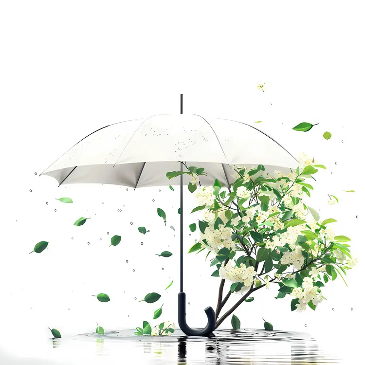 White Umbrella with Blooming Flowers