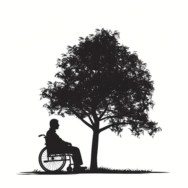 Silhouette of Person in Wheelchair under Tree