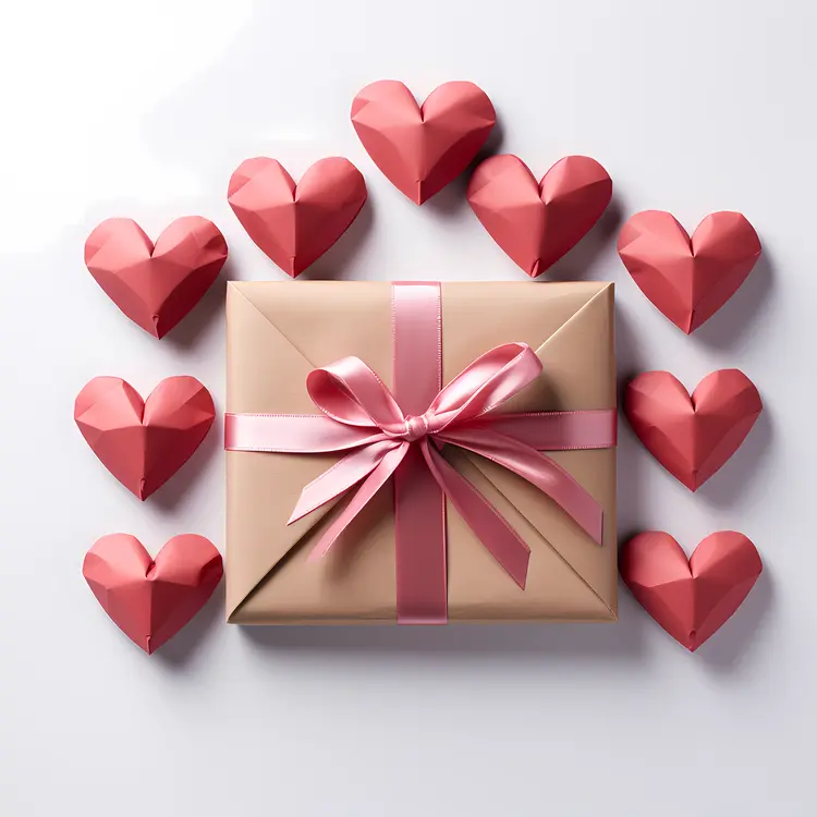 Gift Box with Pink Ribbon and Hearts