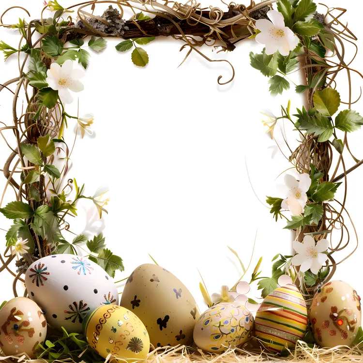 Natural Easter Eggs and Flowers Frame