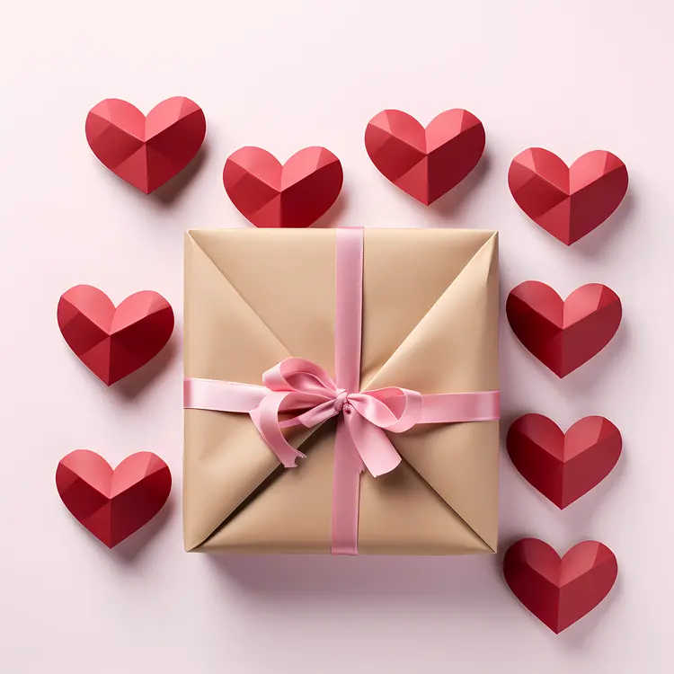 Gift with Pink Ribbon and Hearts