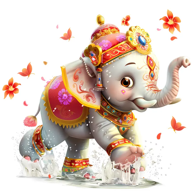 Colorful Decorated Elephant with Butterflies