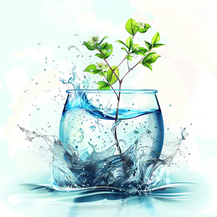 Plant Growing in Water with Splash