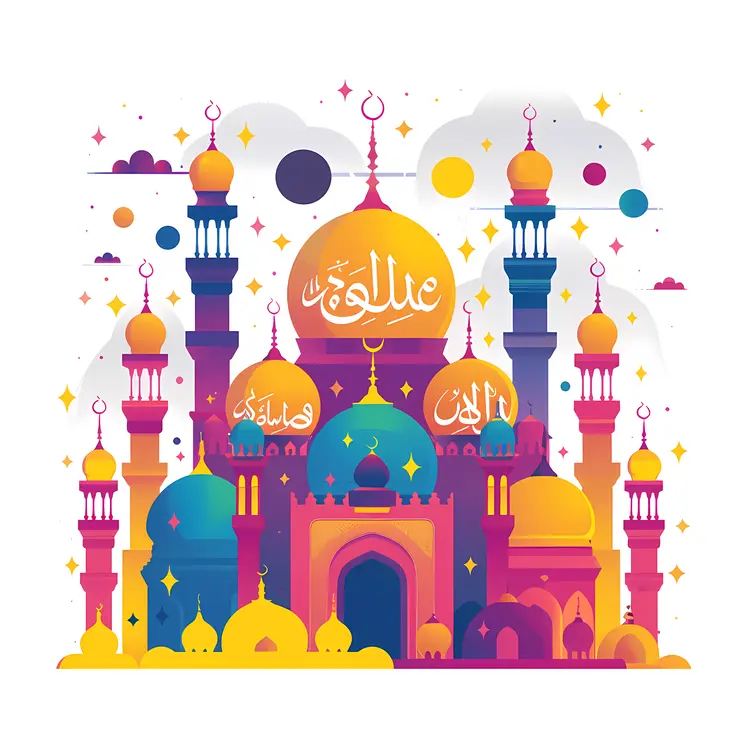 Colorful Islamic New Year Celebration with Mosque