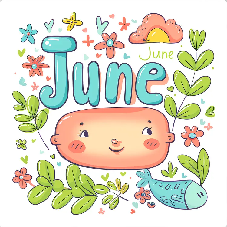 June Text with Flowers and Fish