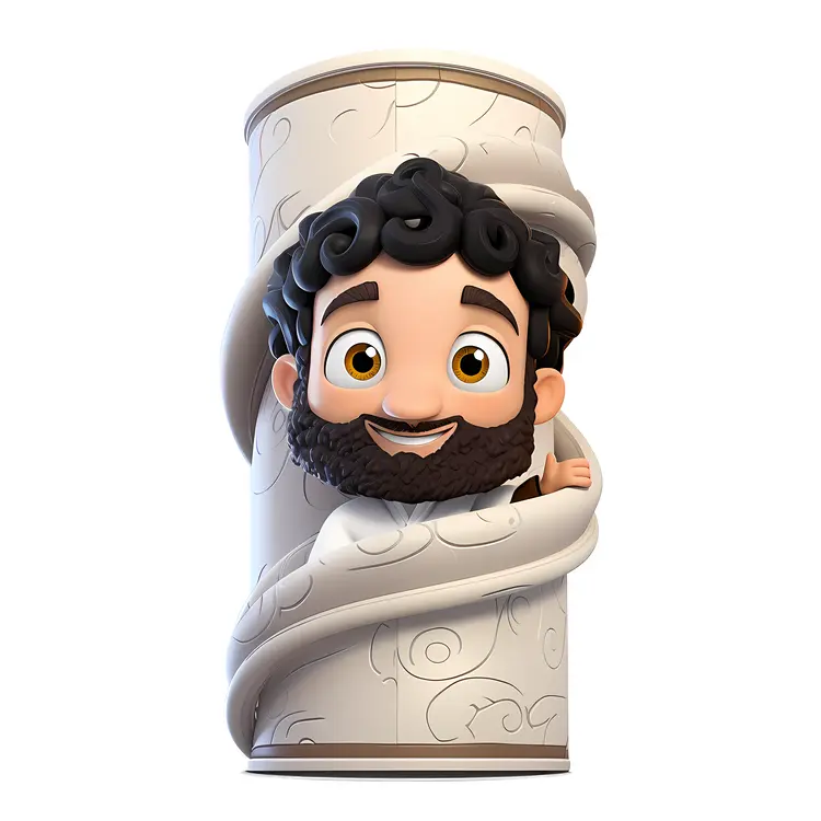 Cartoon Character with Curly Hair and Beard