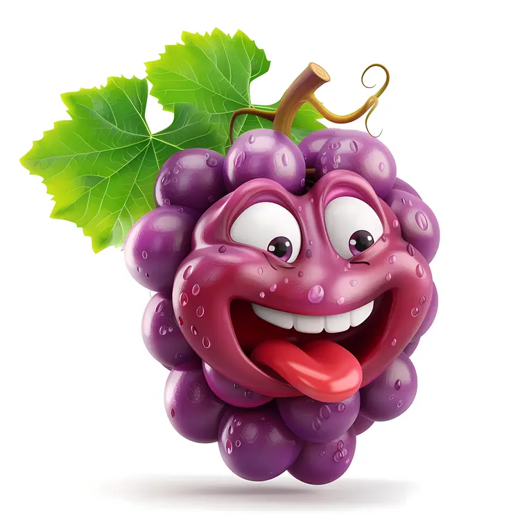 Purple Grape Cartoon with Tongue Out