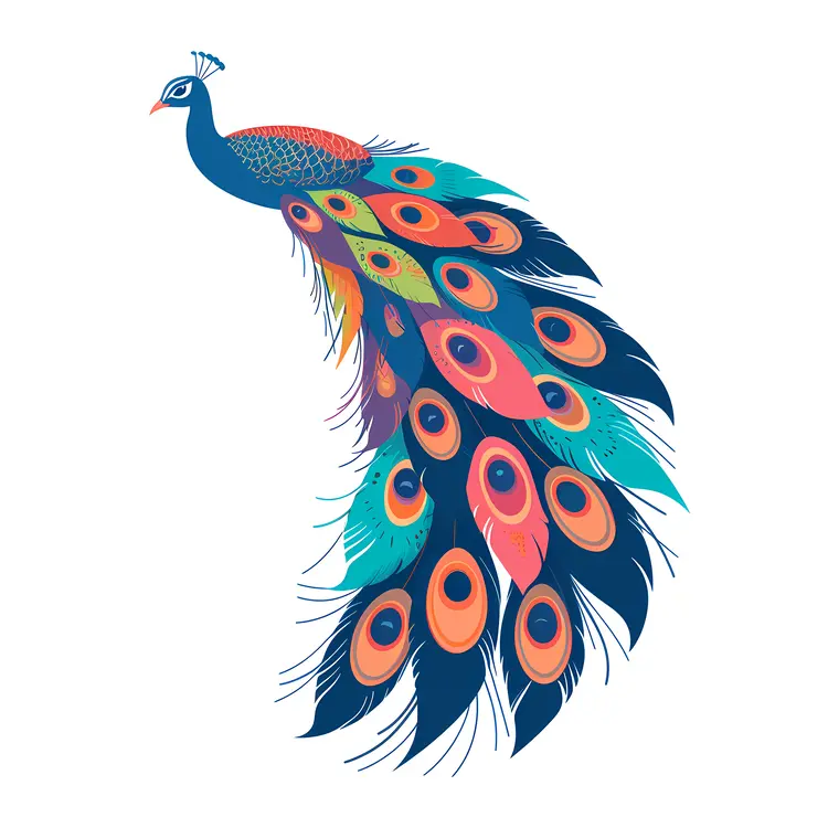 Colorful Peacock with Long Tail