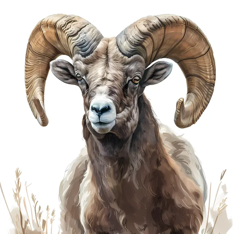 Ram with Large Curved Horns