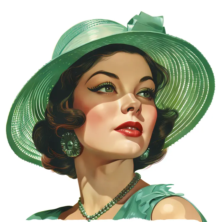 Charming Woman in Green Hat with Classic Style