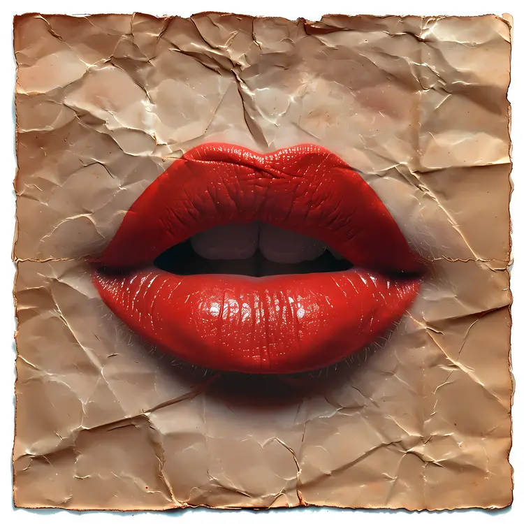 Red Lips on Crumpled Paper Art