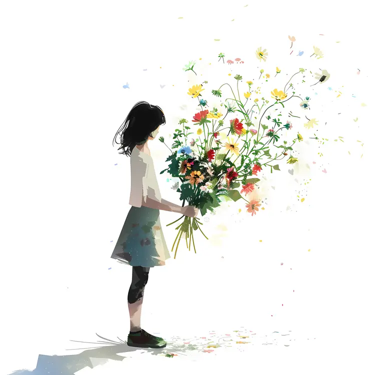 Girl Holding a Bouquet of Flowers
