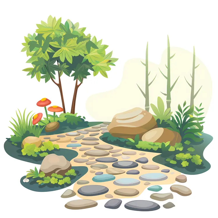 Stone Path with Tree in Garden