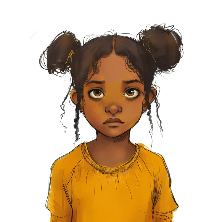 Cute Girl in Yellow Dress with Pigtails