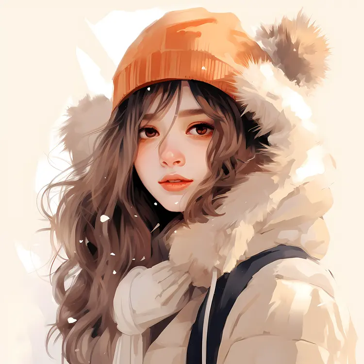 Orange Beanie in Winter with Cozy Scarf