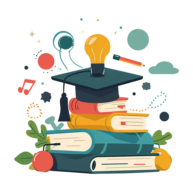 Books with Light Bulb and Graduation Cap