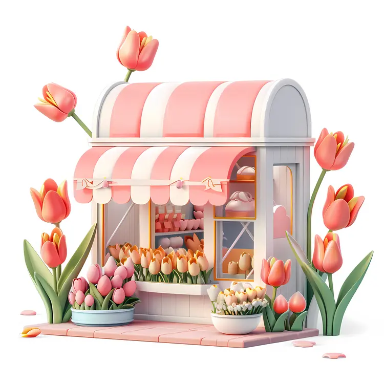 Cute Flower Shop with Pink Tulips