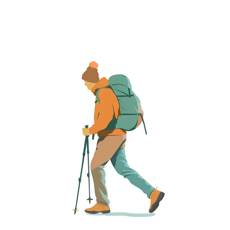 Hiker with Trekking Poles and Backpack