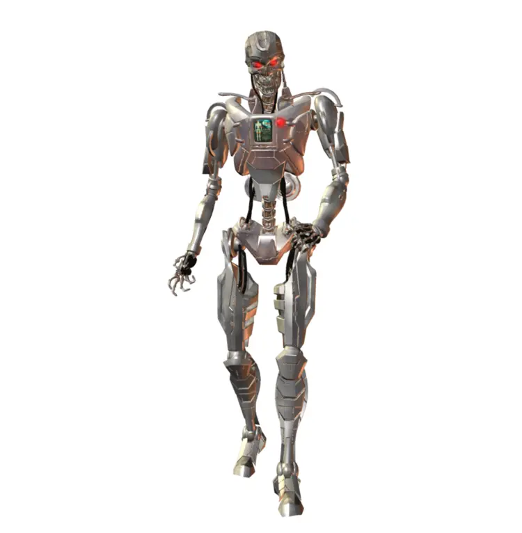Standing Metallic Robot with Red Eyes